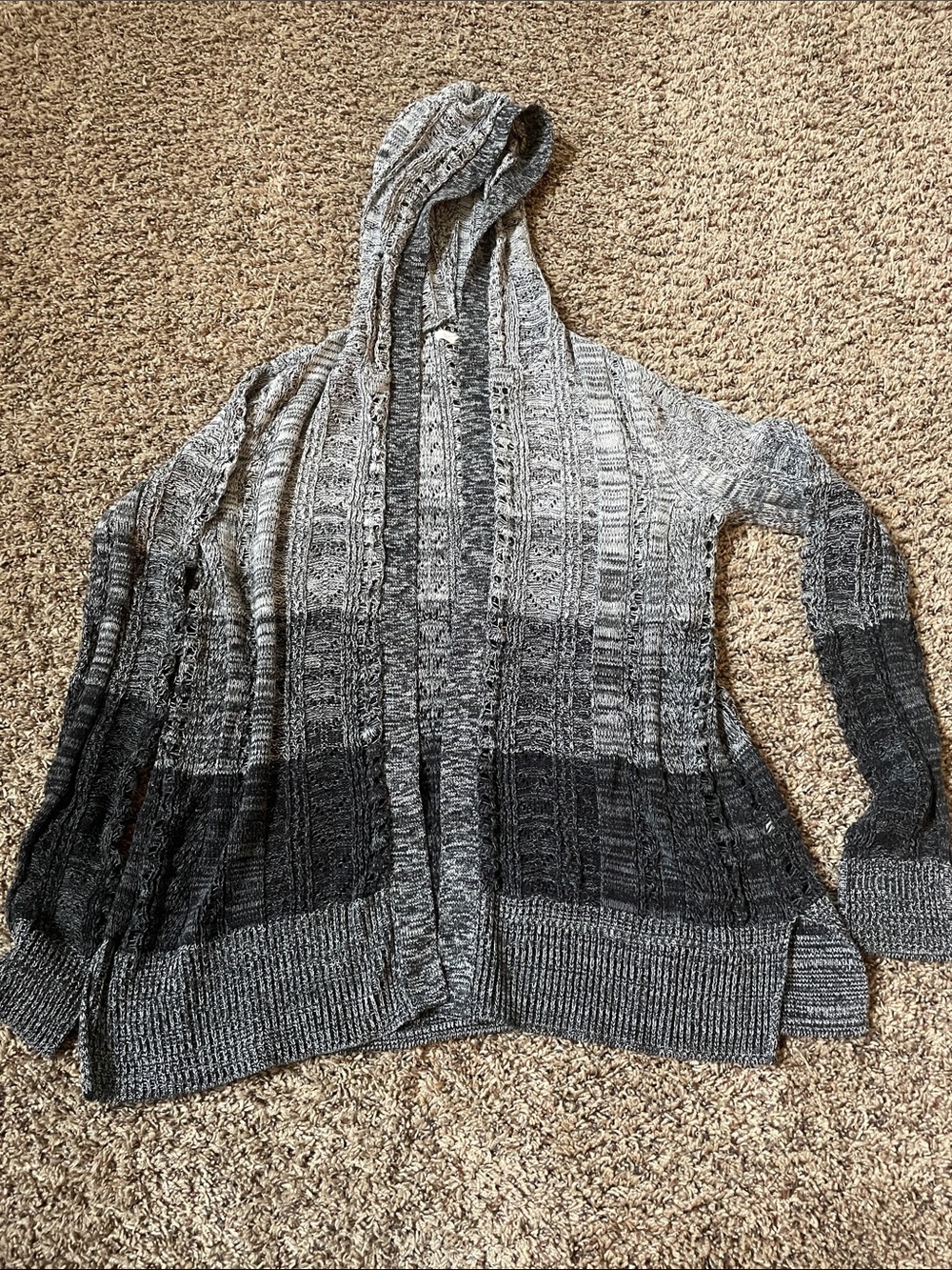Maurices Gray Ombre Hooded Knit Cardigan